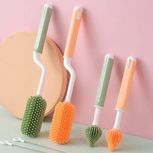 Multicolor silicone baby bottle brush set for cleaning bottles and narrow openings