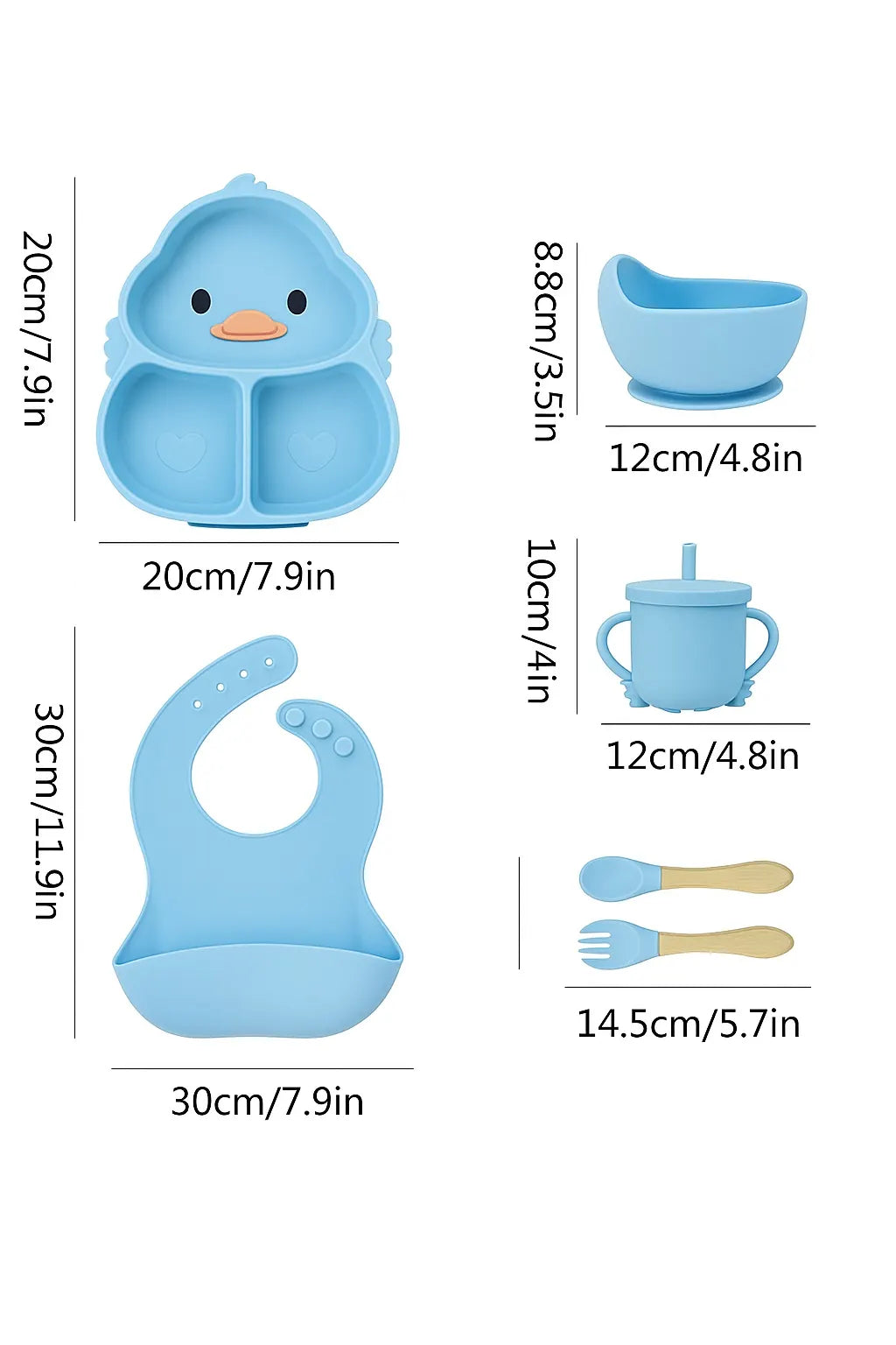 Babify Store 8-piece silicone baby feeding set items and feature overview
