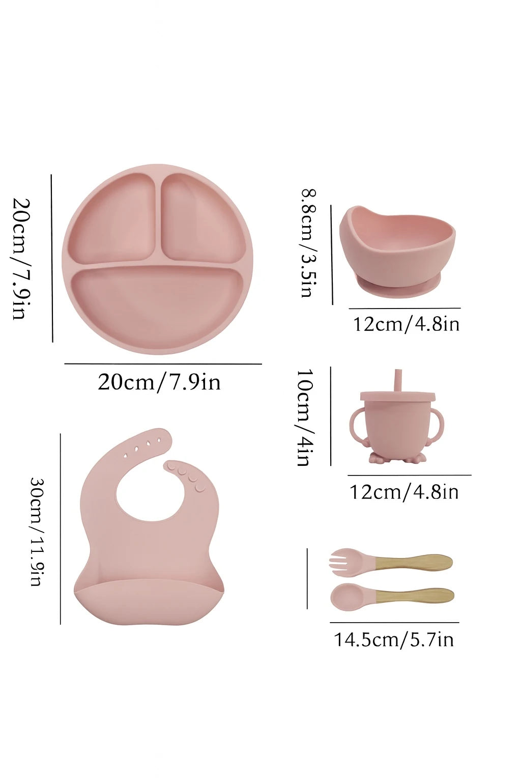 Silicone baby feeding set 8-piece included items and product details