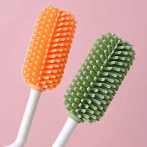 Soft silicone bristles on baby bottle brush for gentle cleaning