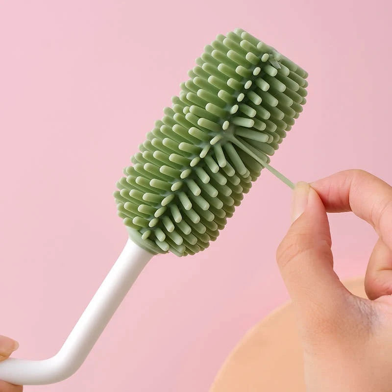 Flexible silicone baby bottle brush bristles shown in close-up