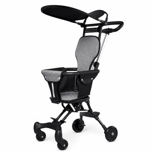 Lightweight foldable baby stroller with canopy, padded seat and swivel wheels