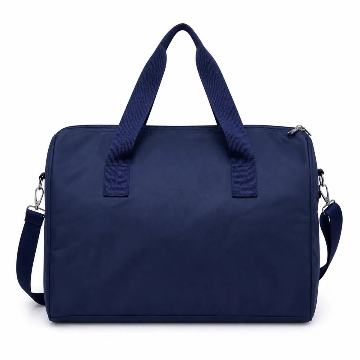 Navy blue baby diaper bag with strong handles and adjustable shoulder strap