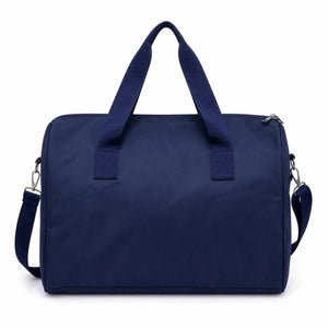 Navy blue baby diaper bag with strong handles and adjustable shoulder strap