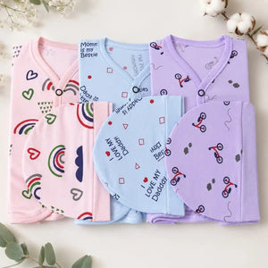 Soft cotton baby summer shirt, shorts and matching cap sets for newborns 0–3 months