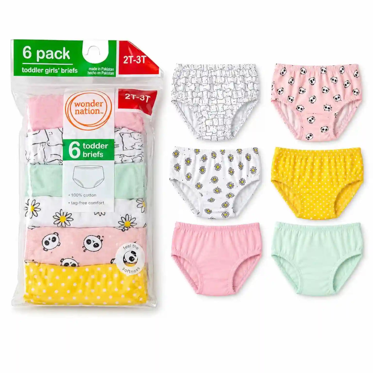 Pack of 6 soft cotton baby panties in mixed colors and prints