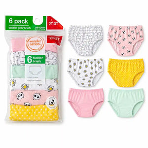 Pack of 6 soft cotton baby panties in mixed colors and prints