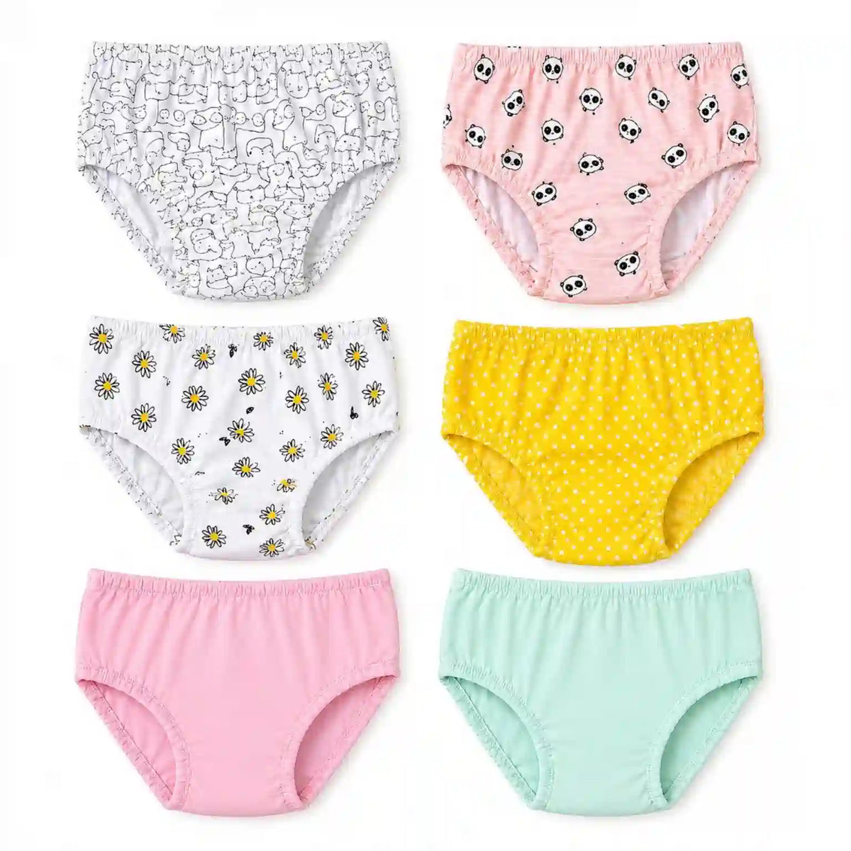 Pack of 6 multicolor baby cotton panties with cute printed designs