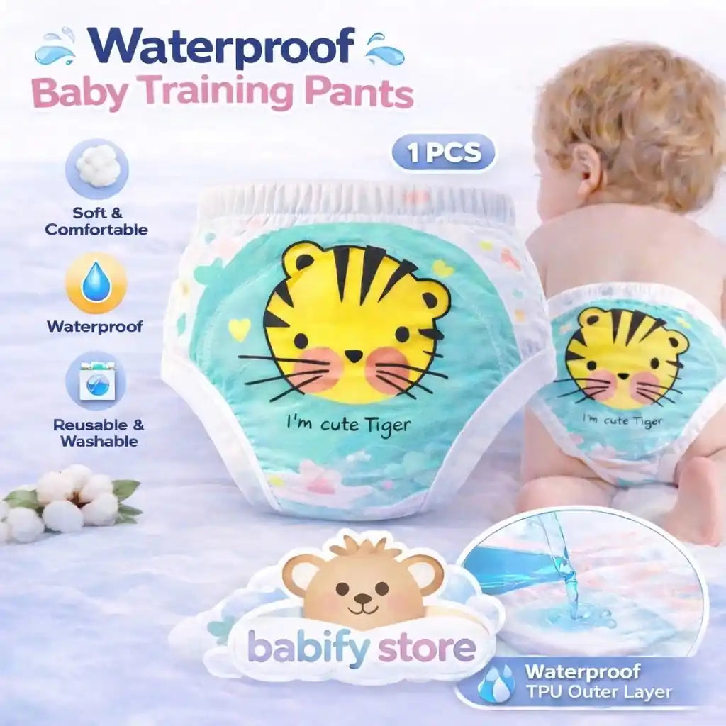 Waterproof baby training pants with tiger print and absorbent design
