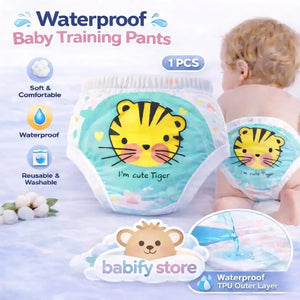 Waterproof baby training pants with tiger print and absorbent design