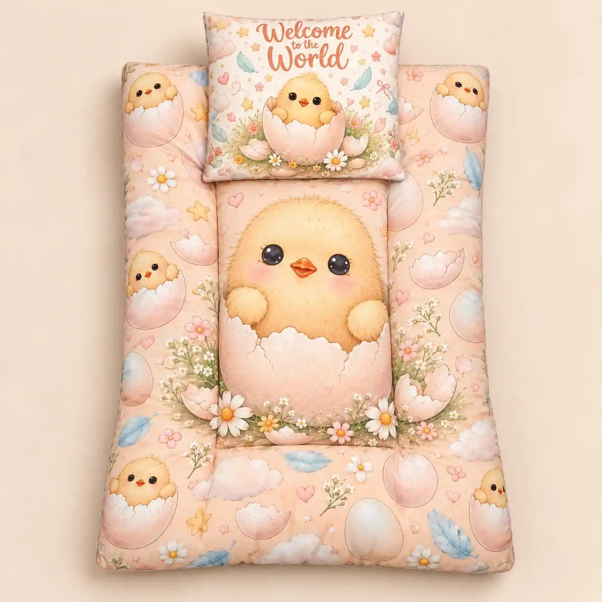 Baby mattress with Chick Eggshell Floral and Feather Print
