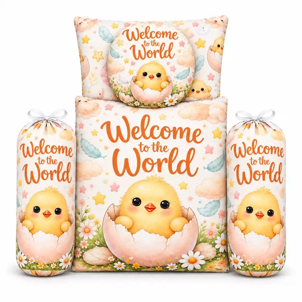 8-Piece Baby Bedding Set with Mosquito Net and Carry Nest Welcome to the World Chick Print in Pakistan