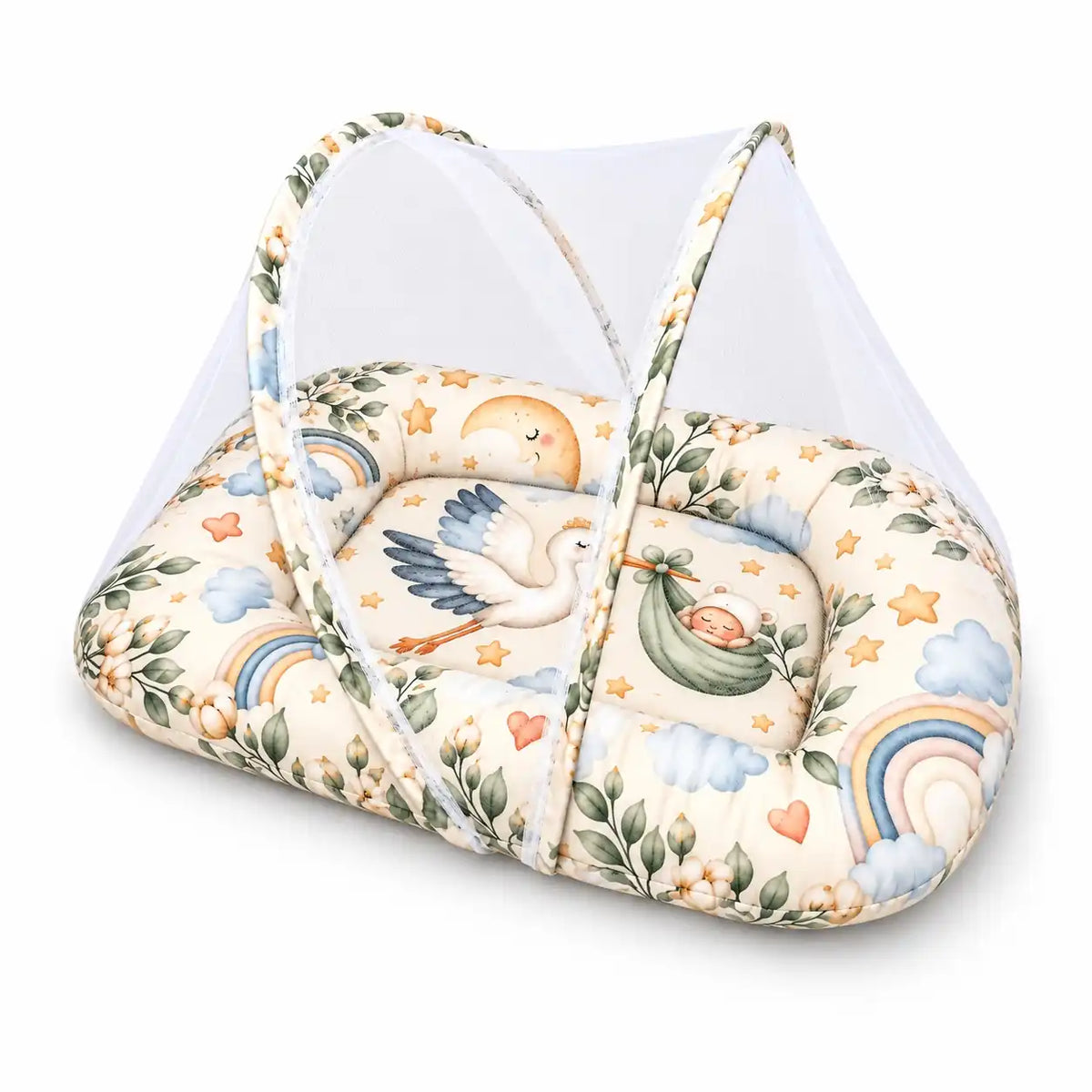 8-Piece Baby Bedding Set with Mosquito Net and Carry Nest Welcome to the World Print in Pakistan