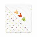 White baby wrapping sheet with colorful hearts and leaf print
