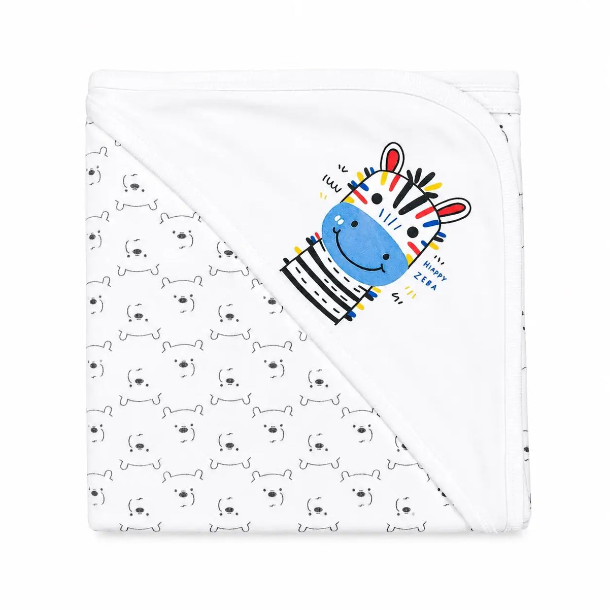 White baby wrapping sheet with happy zebra and cute bear print