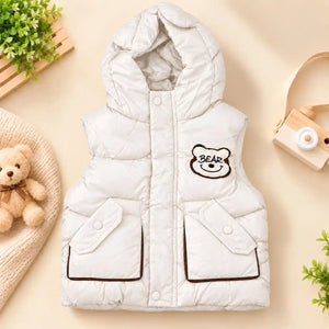 White Kids Hooded Parachute Puffer Sando Jacket Front View
