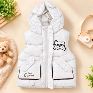 1. White Kids Hooded Parachute Sando Jacket with Front Zip and Pockets