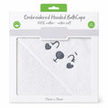 White 100% cotton hooded baby bath towel with embroidered design, 75 x 75 cm