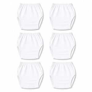 Pack of 6 white baby cotton panties with comfortable elastic waistband