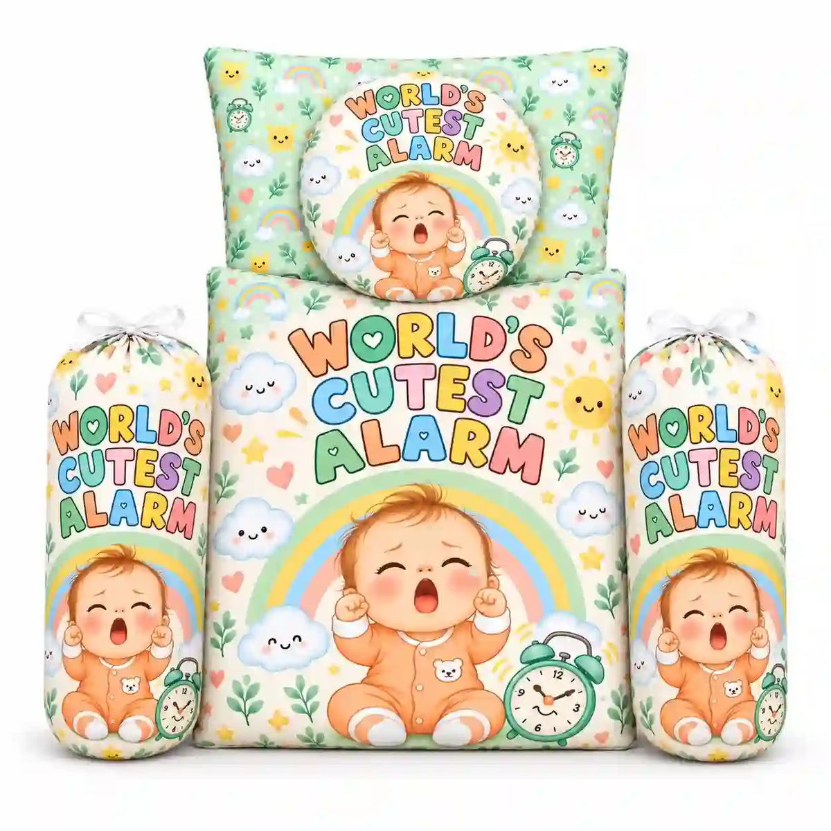 8-Piece Baby Bedding Set with Mosquito Net and Carry Nest World’s Cutest Alarm Print in Pakistan