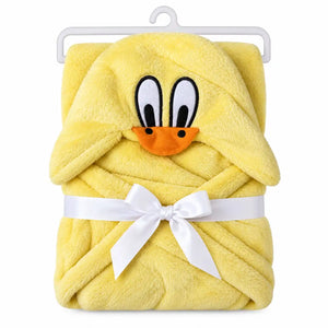 Yellow duck hooded baby wrap blanket with hanger