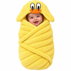 Yellow duck hooded baby wrap blanket for newborn baby